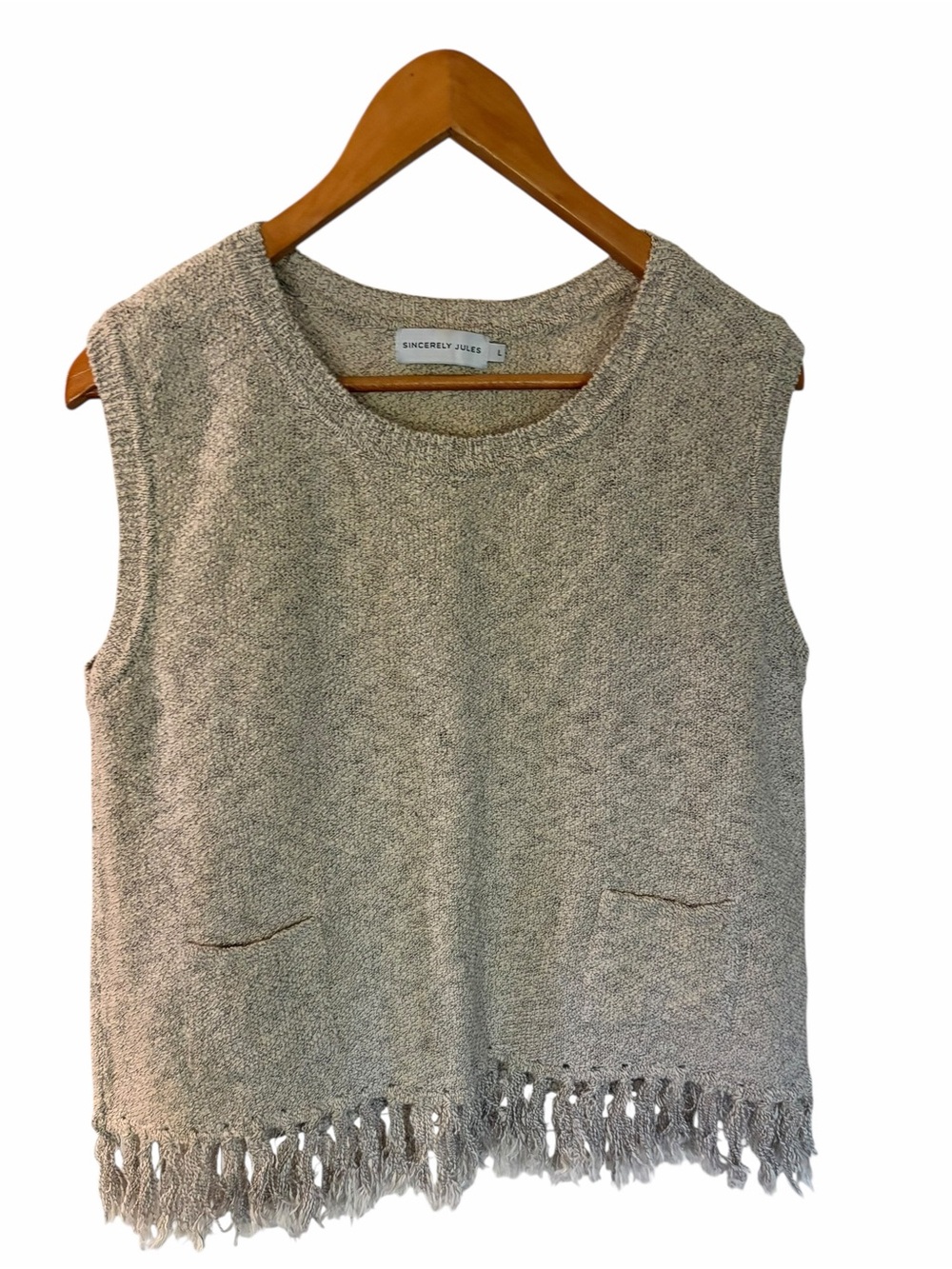 #130 Sincerely Jules Fringe Hem Knit Tank in Heathered Beige